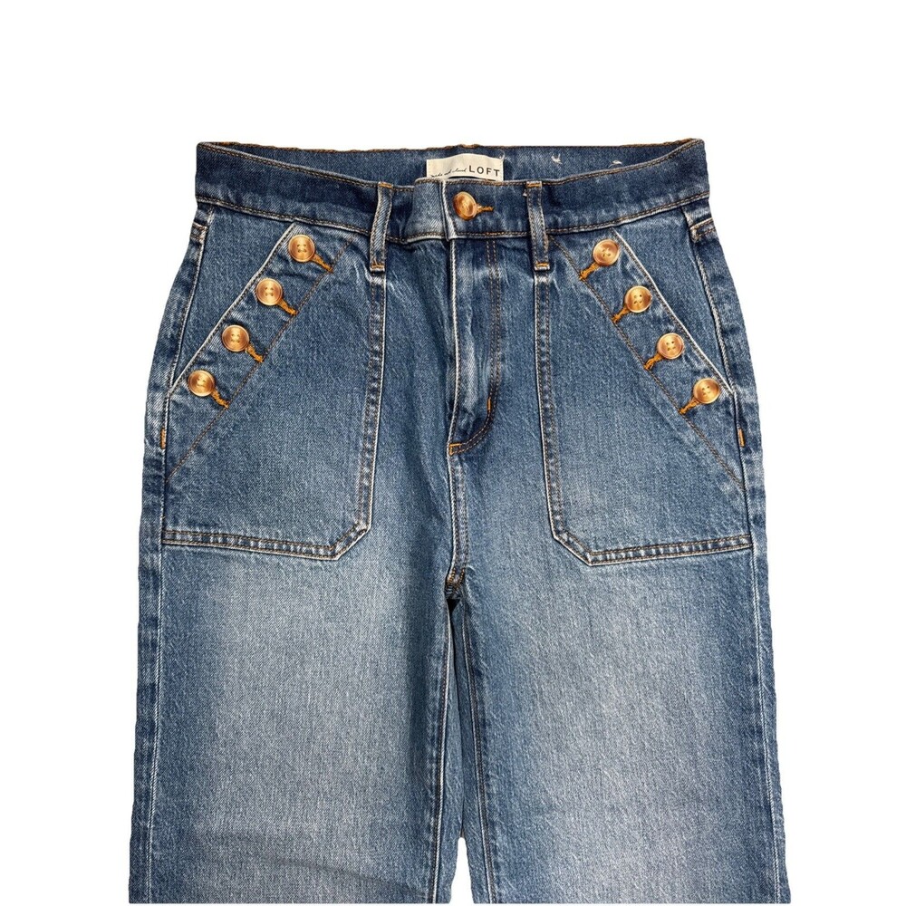 Loft Wide Leg Jeans 24/00 Blue High Rise Denim Stretch Measures 28 x 29 - Picture 2 of 9